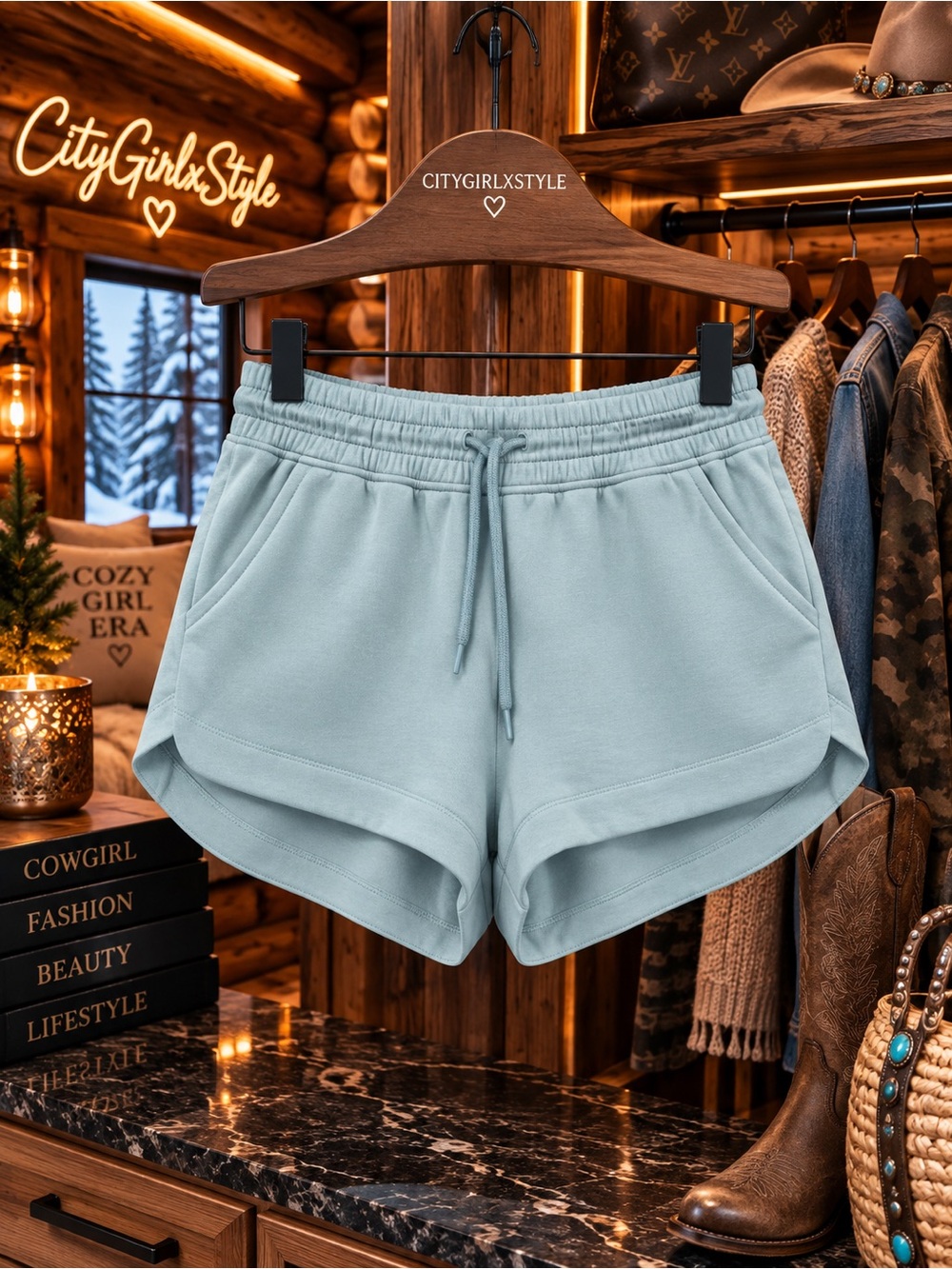 Light Blue Women's Drawstring Athletic Shorts - Picture 1 of 1